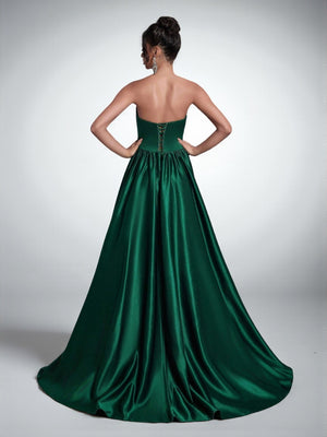 Vestido de Festa Verde Esmeralda Vestido de Festa Tomara que Caia com Fenda e Corset Giovana