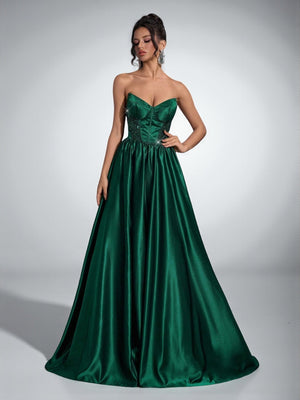 Vestido de Festa Verde Esmeralda Vestido de Festa Tomara que Caia com Fenda e Corset Giovana