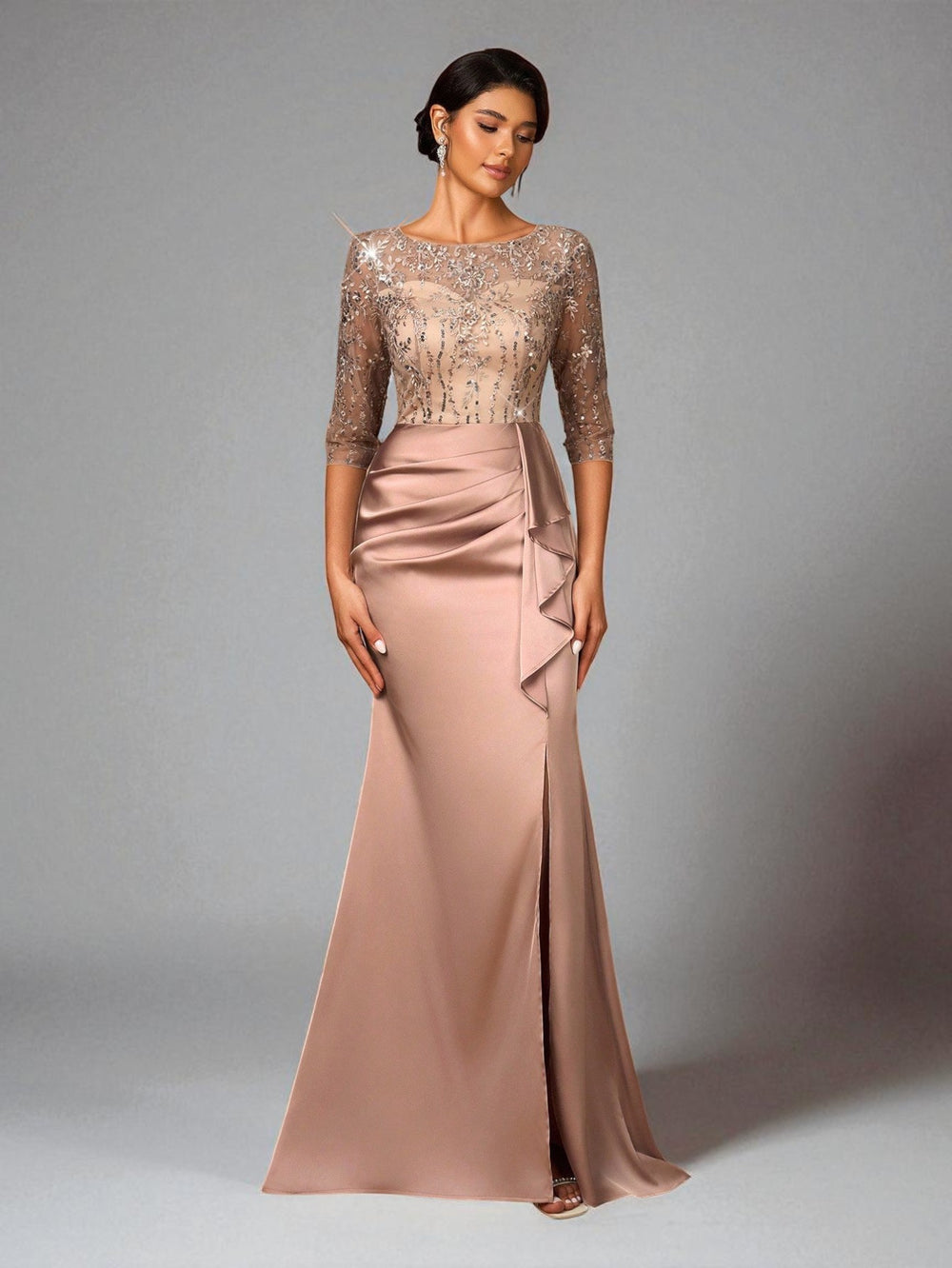 Vestido de Festa Vestido de Festa Longo com Renda e Manga 3/4 Viena