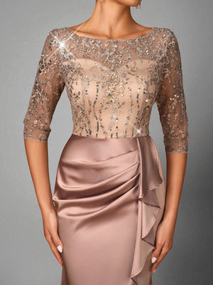 Vestido de Festa Longo com Renda e Manga 3/4 Viena