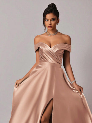 Vestido de Festa Rosa Vestido de Festa Longo Ombro a Ombro Zibeline Petra