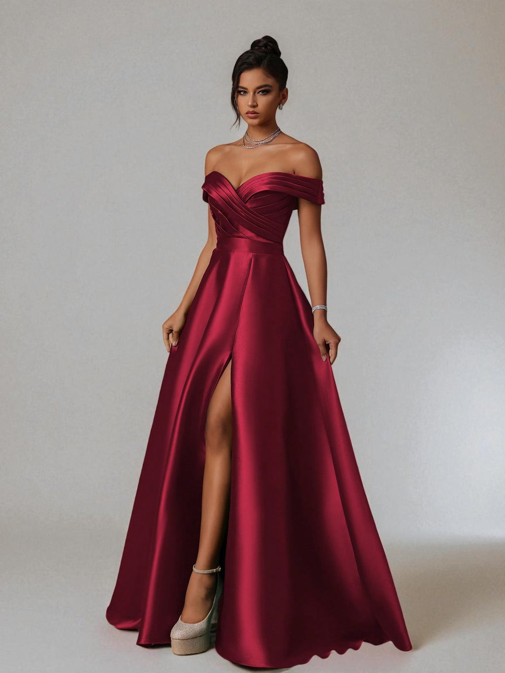 Vestido de Festa Marsala Vestido de Festa Longo Ombro a Ombro Zibeline Petra