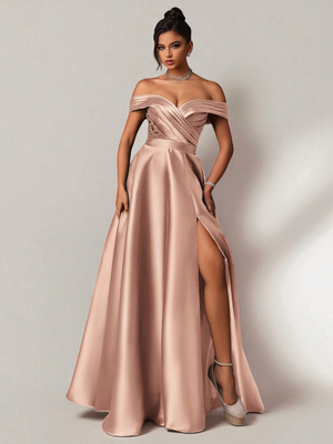 Vestido de Festa Rosa Vestido de Festa Longo Ombro a Ombro Zibeline Petra