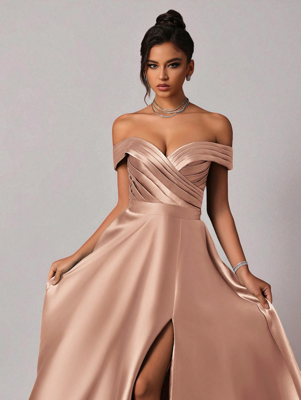 Vestido de Festa Rosa Vestido de Festa Longo Ombro a Ombro Zibeline Petra