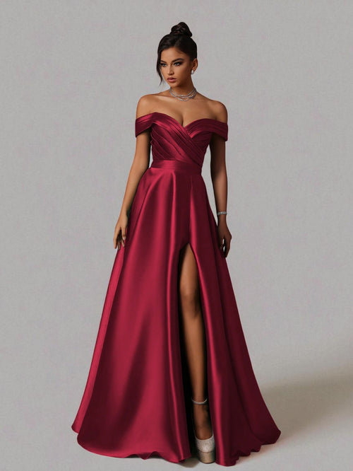 Vestido de Festa Marsala Vestido de Festa Longo Ombro a Ombro Zibeline Petra