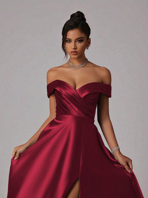 Vestido de Festa Marsala Vestido de Festa Longo Ombro a Ombro Zibeline Petra