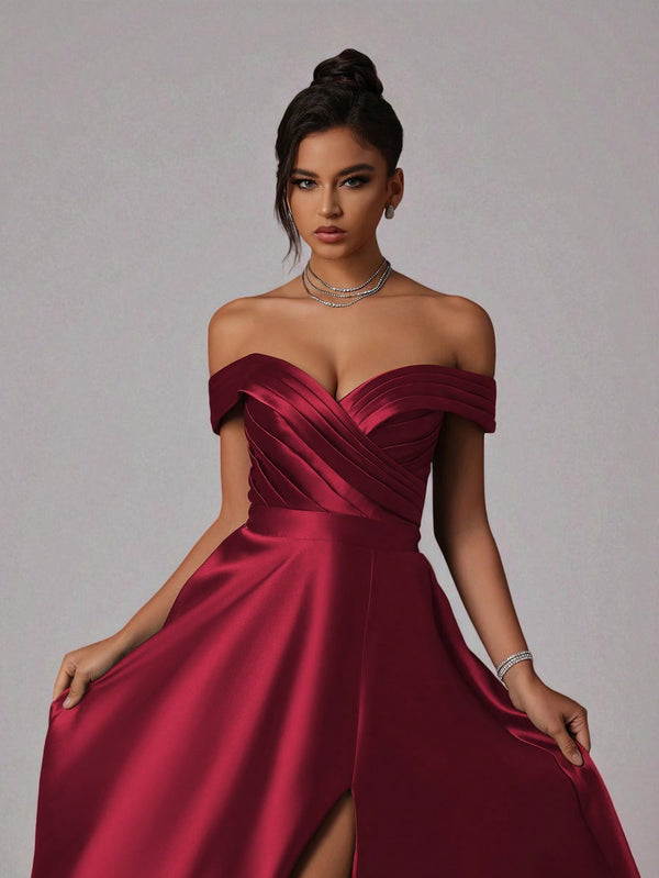 Vestido de Festa Marsala Vestido de Festa Longo Ombro a Ombro Zibeline Petra