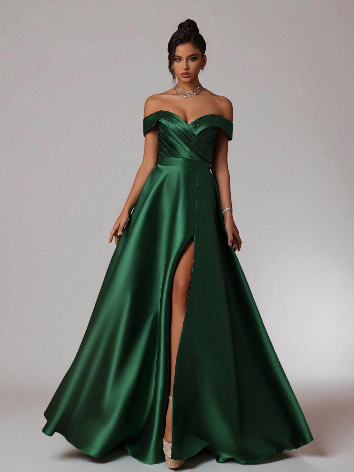 Vestido de Festa Verde Vestido de Festa Longo Ombro a Ombro Zibeline Petra
