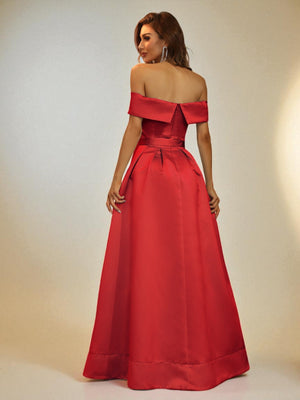 Vestido de Festa Vermelho Vestido de Festa Longo Zibeline Ombro a Ombro com Cinto Bellinda