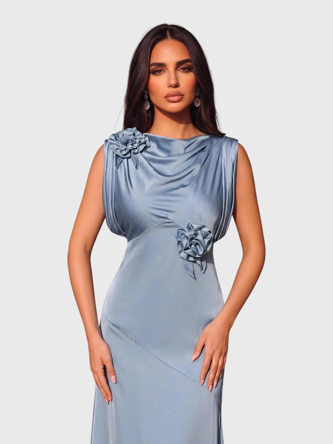 Vestido de Festa Longo Acetinado Flor 3D Magda