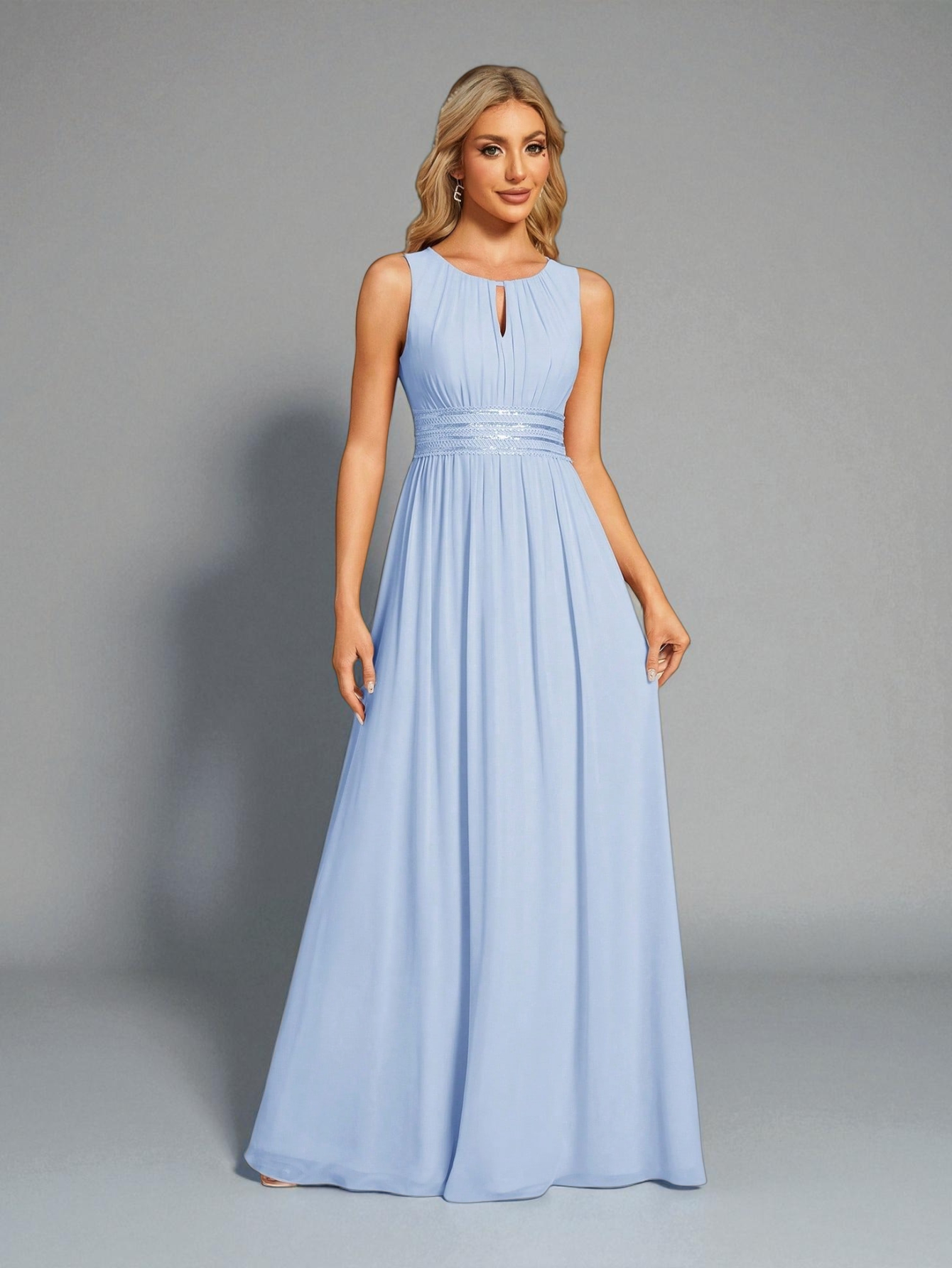 Vestido de Festa Azul Serenity Vestido de Festa Longo Bordado Neide