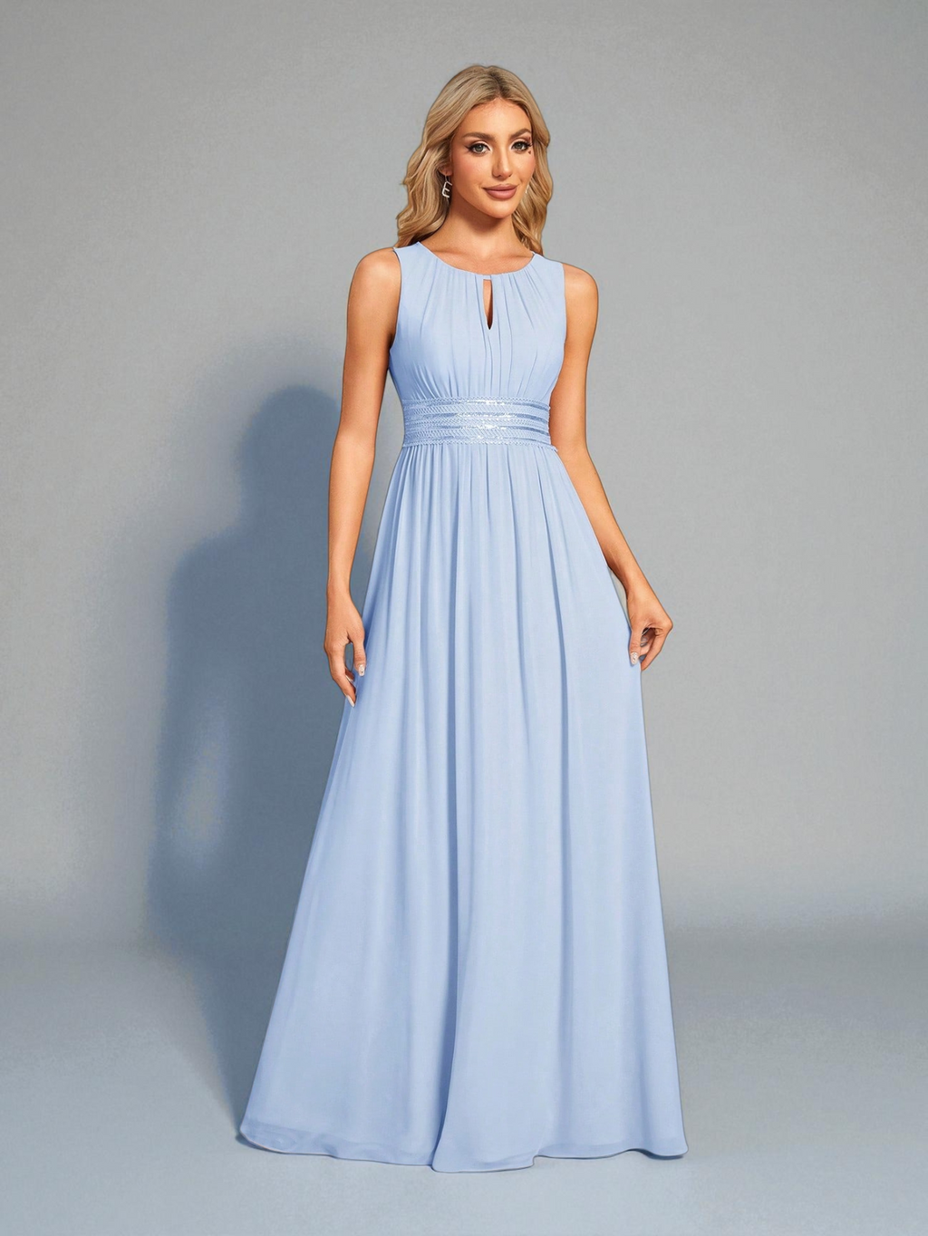 Vestido de Festa Azul Serenity Vestido de Festa Longo Bordado Neide