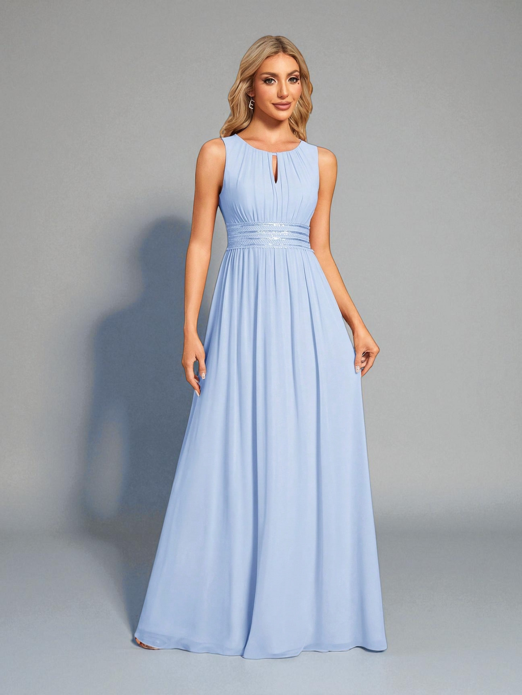 Vestido de Festa Azul Serenity Vestido de Festa Longo Bordado Neide
