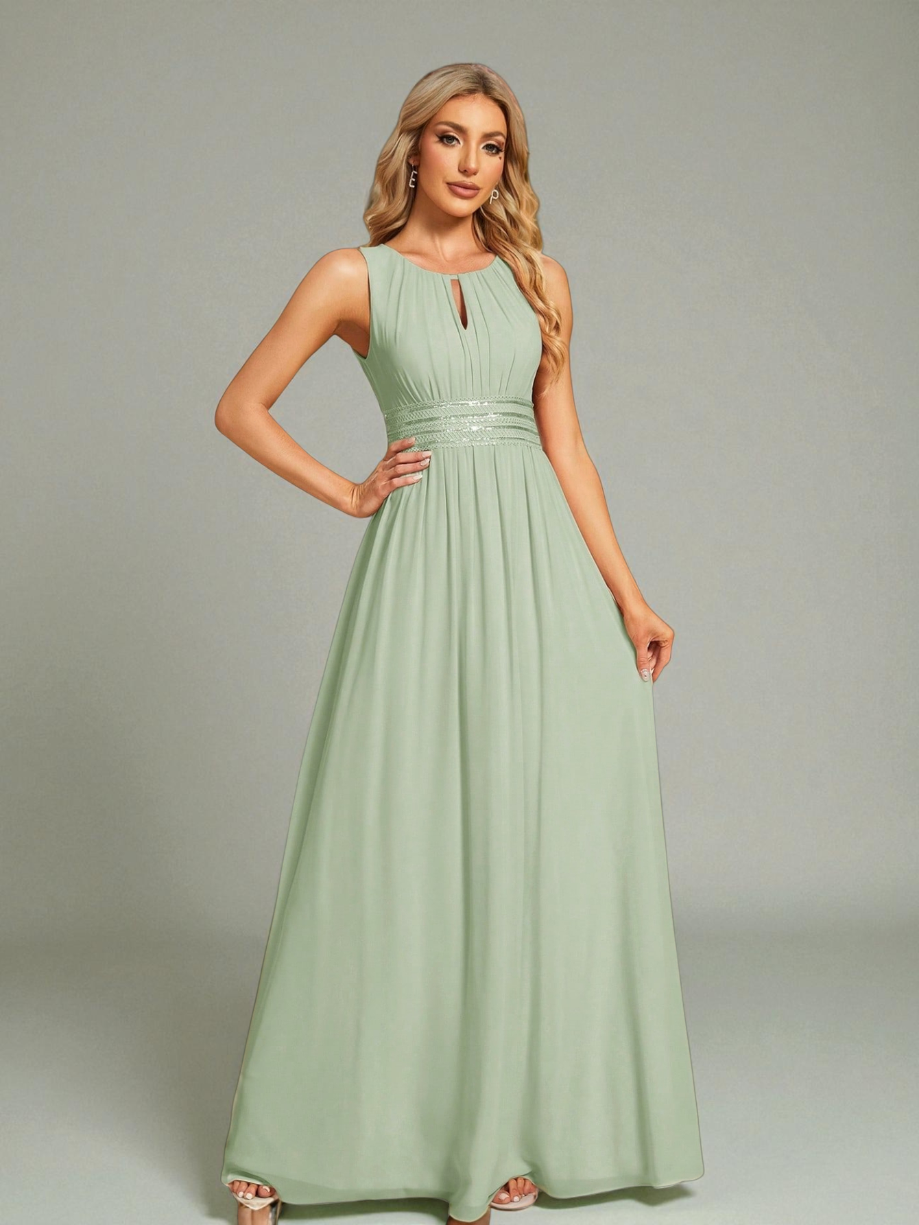 Vestido de Festa Verde Menta Vestido de Festa Longo Bordado Neide