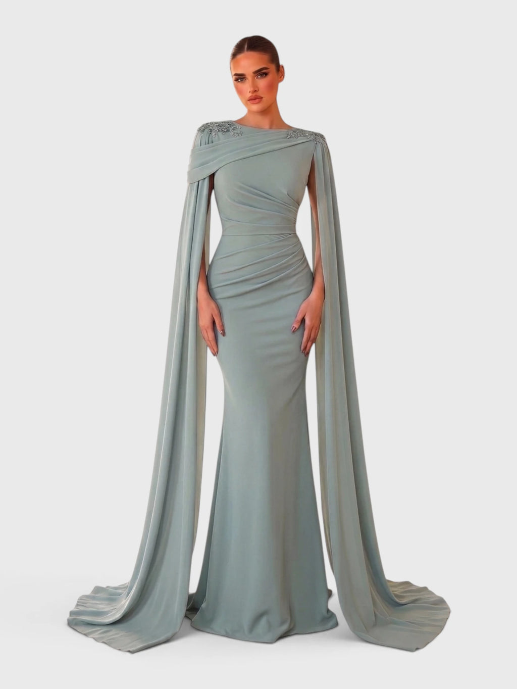 Vestido de Festa Longo Bordado com Capa Dupla Longa Marbella