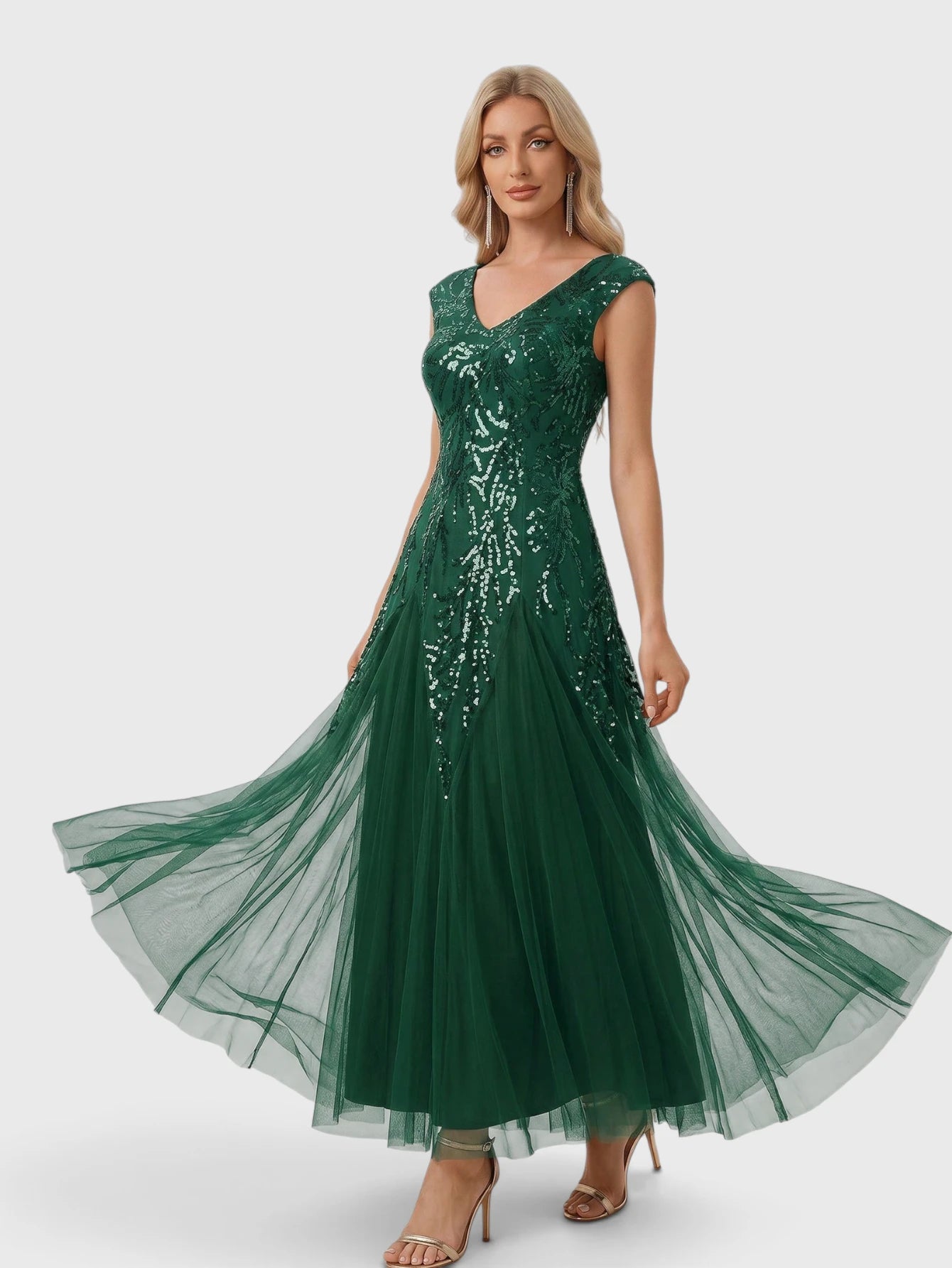 Vestido de Festa Verde Vestido de Festa Longo Plus Size Bordado em Paetê Alpha