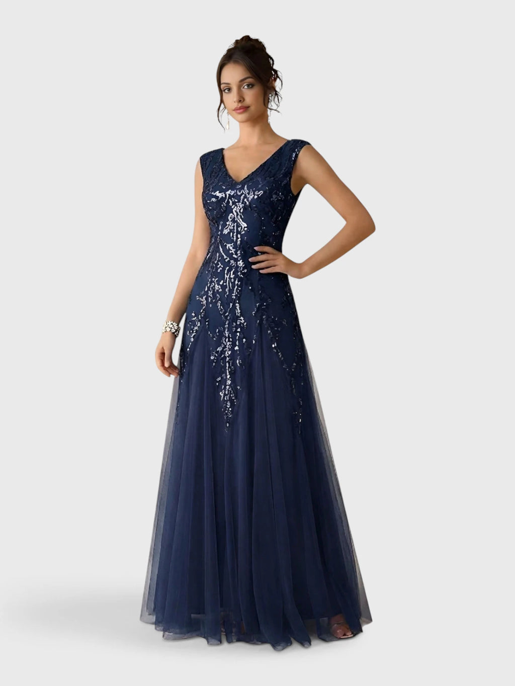 Vestido de Festa Longo Plus Size Bordado em Paetê Alpha