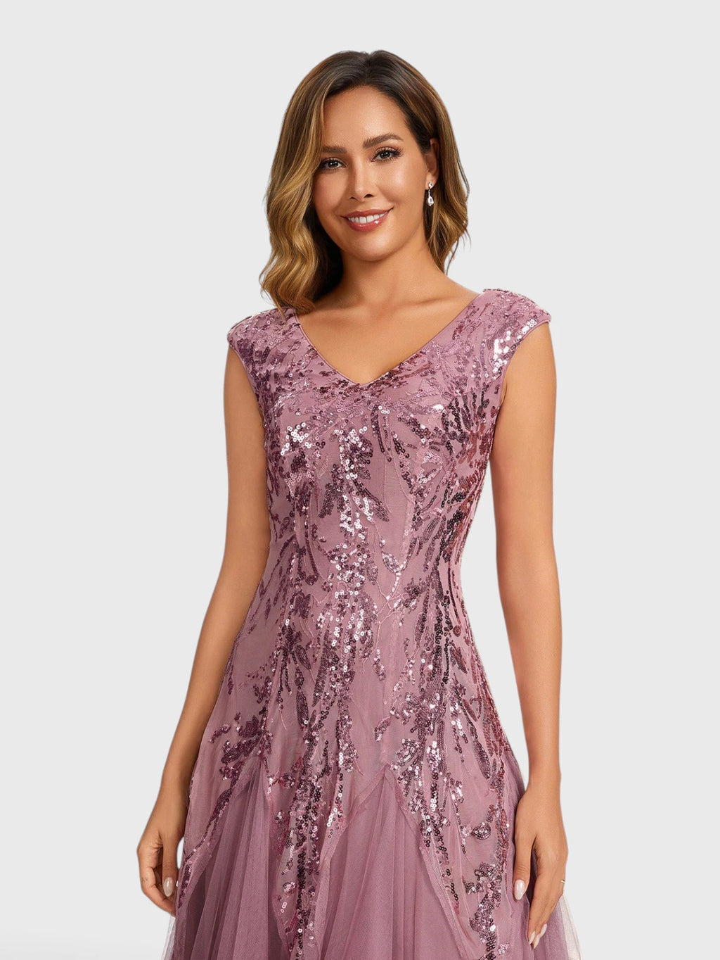 Vestido de Festa Longo Plus Size Bordado em Paetê Alpha