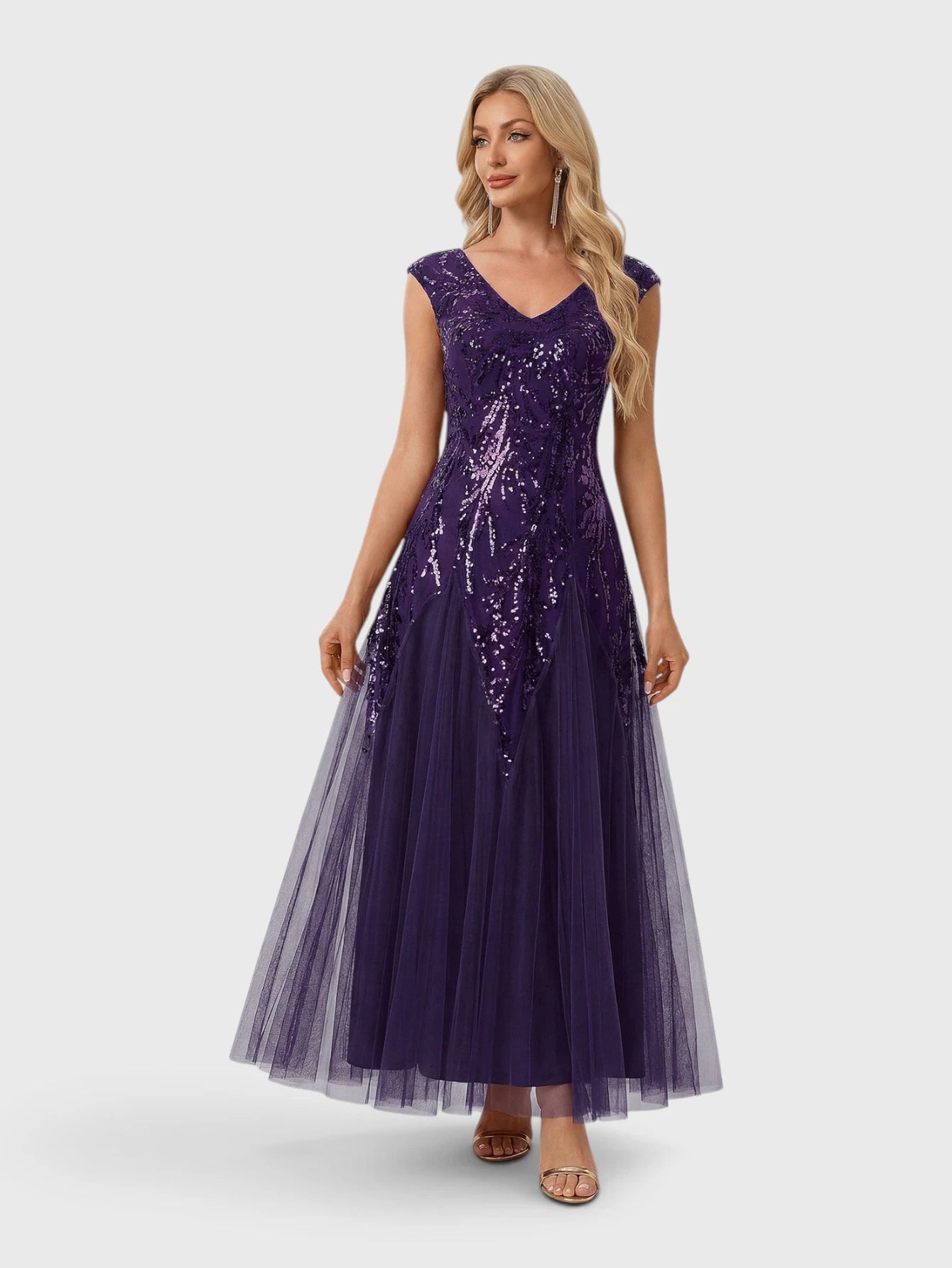 Vestido de Festa Roxo Vestido de Festa Longo Plus Size Bordado em Paetê Alpha