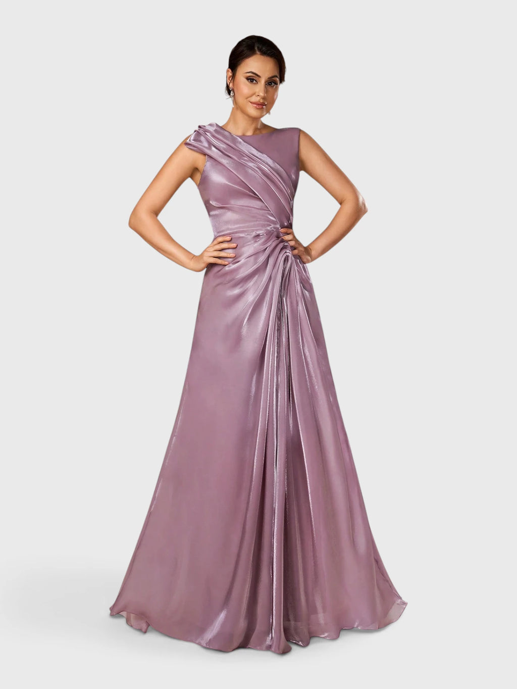 Vestido de Festa Longo Drapeado Acetinado Glow