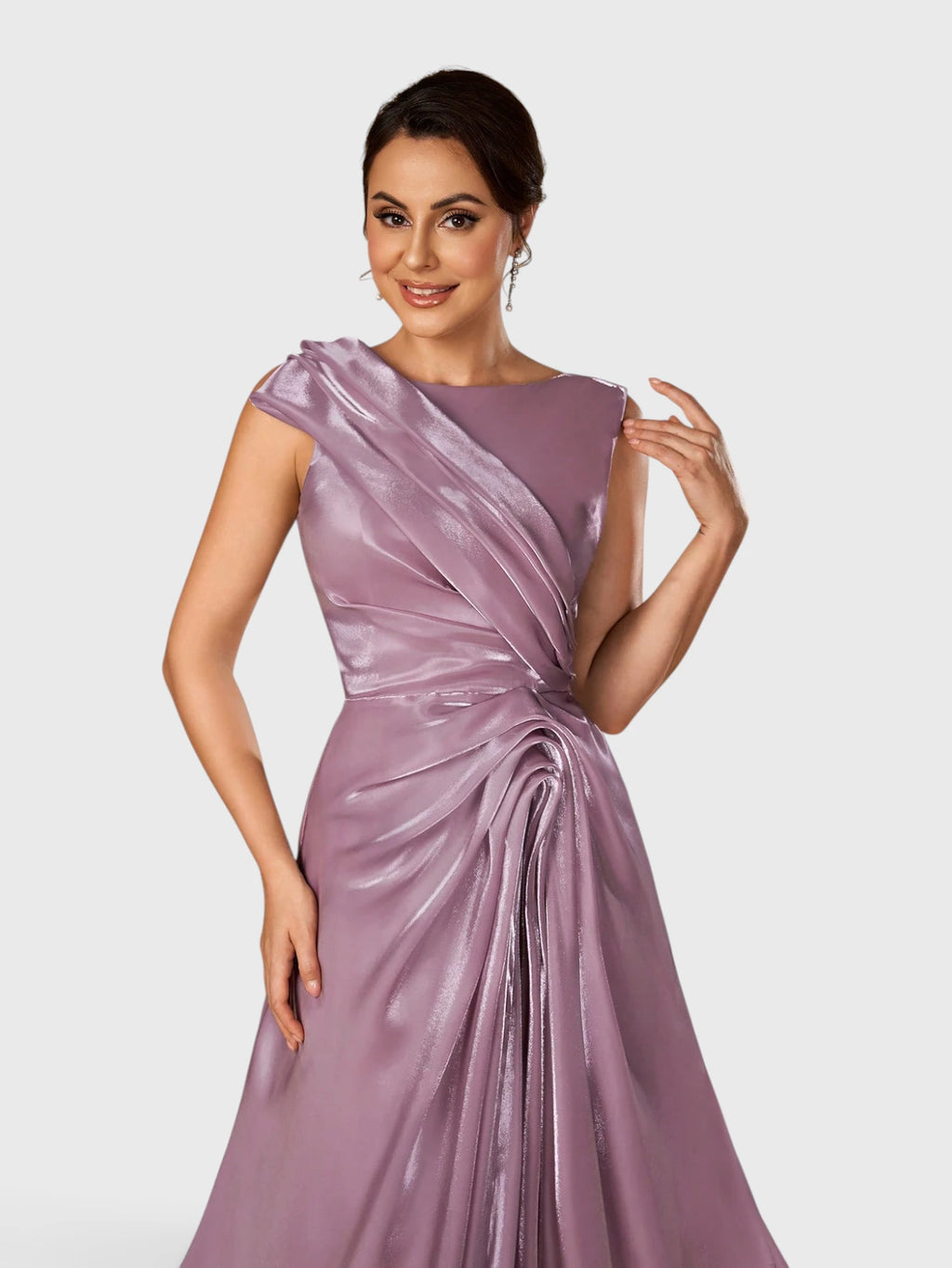 Vestido de Festa Longo Drapeado Acetinado Glow