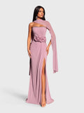 Vestido de Festa Longo Flor 3D com Echarpe Monâco