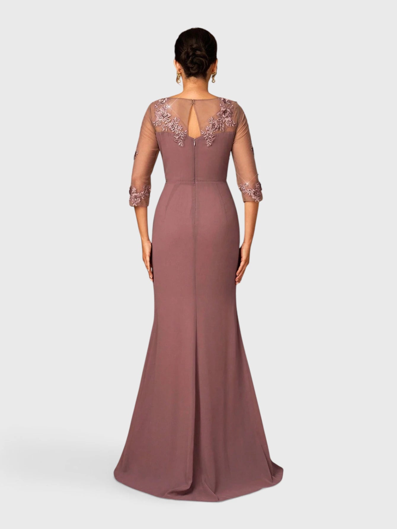 Vestido de Festa Longo Manga 3/4 Bordado Katarine