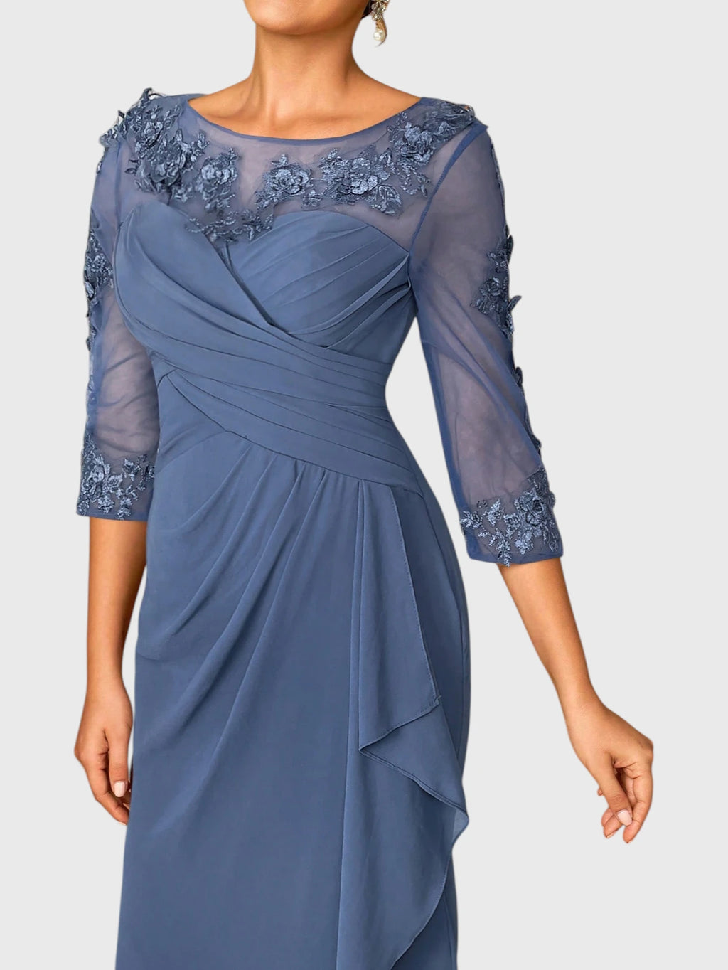 Vestido de Festa Longo Manga 3/4 Bordado Katarine