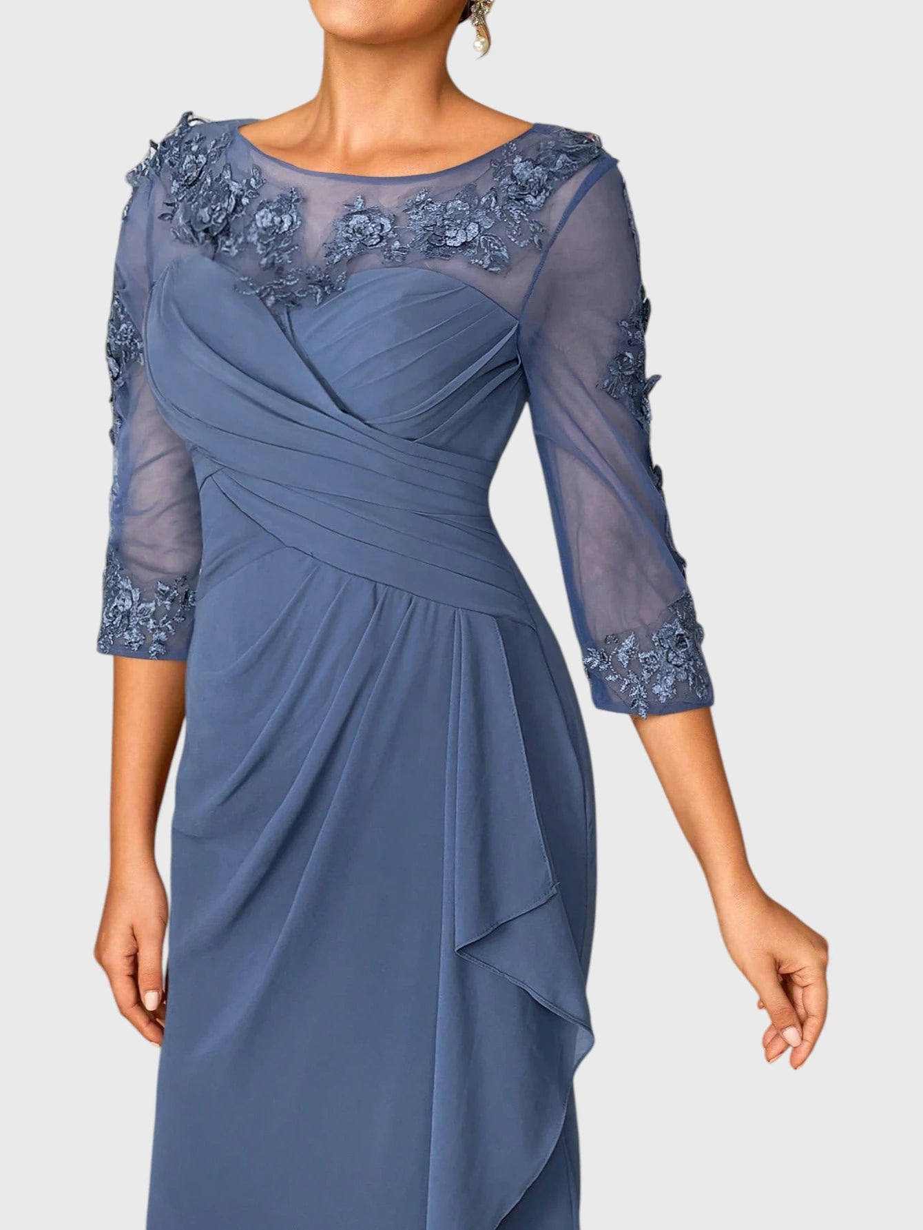 Vestido de Festa Longo Manga 3/4 Bordado Katarine