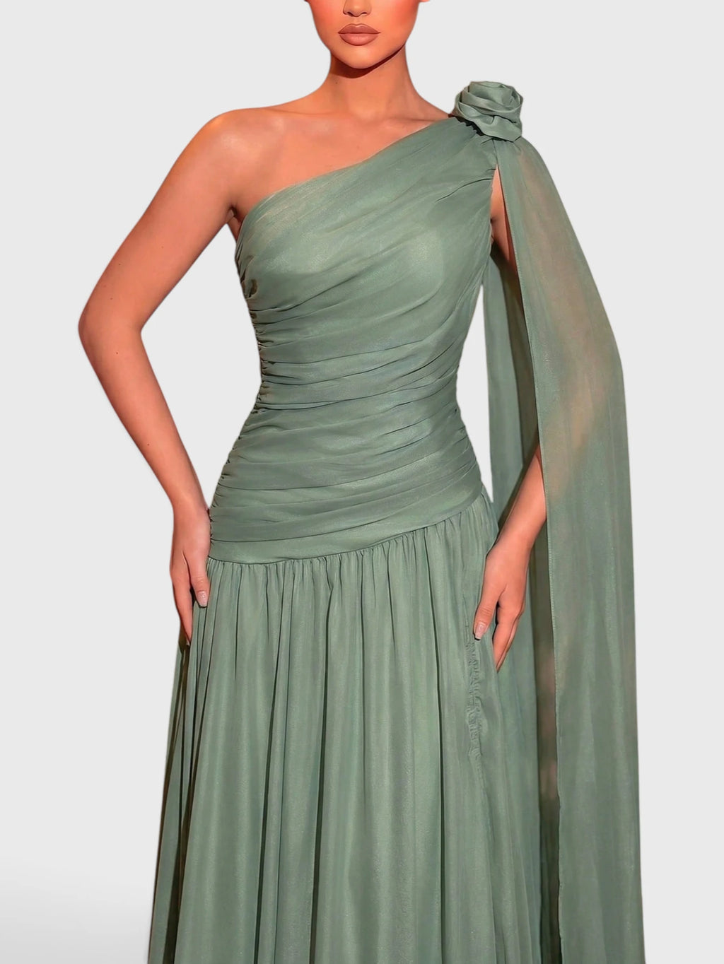 Vestido de Festa Verde Menta Vestido de Festa Longo Nula Manga com Capa Ellen