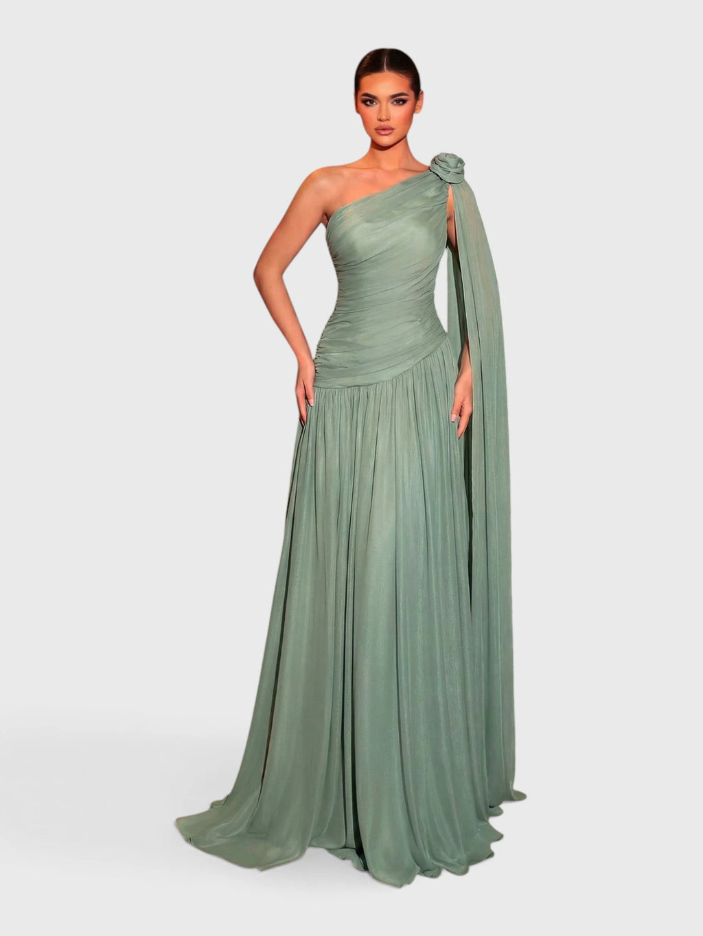 Vestido de Festa Verde Menta Vestido de Festa Longo Nula Manga com Capa Ellen