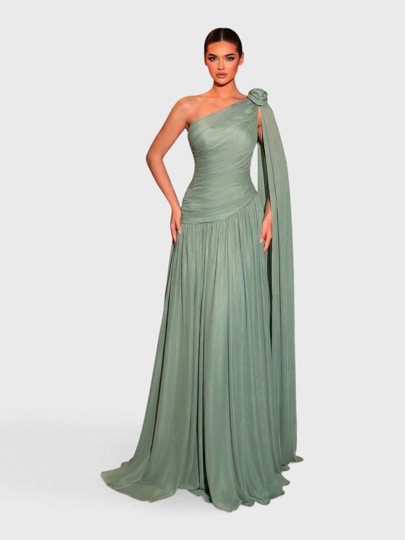 Vestido de Festa Verde Menta Vestido de Festa Longo Nula Manga com Capa Ellen