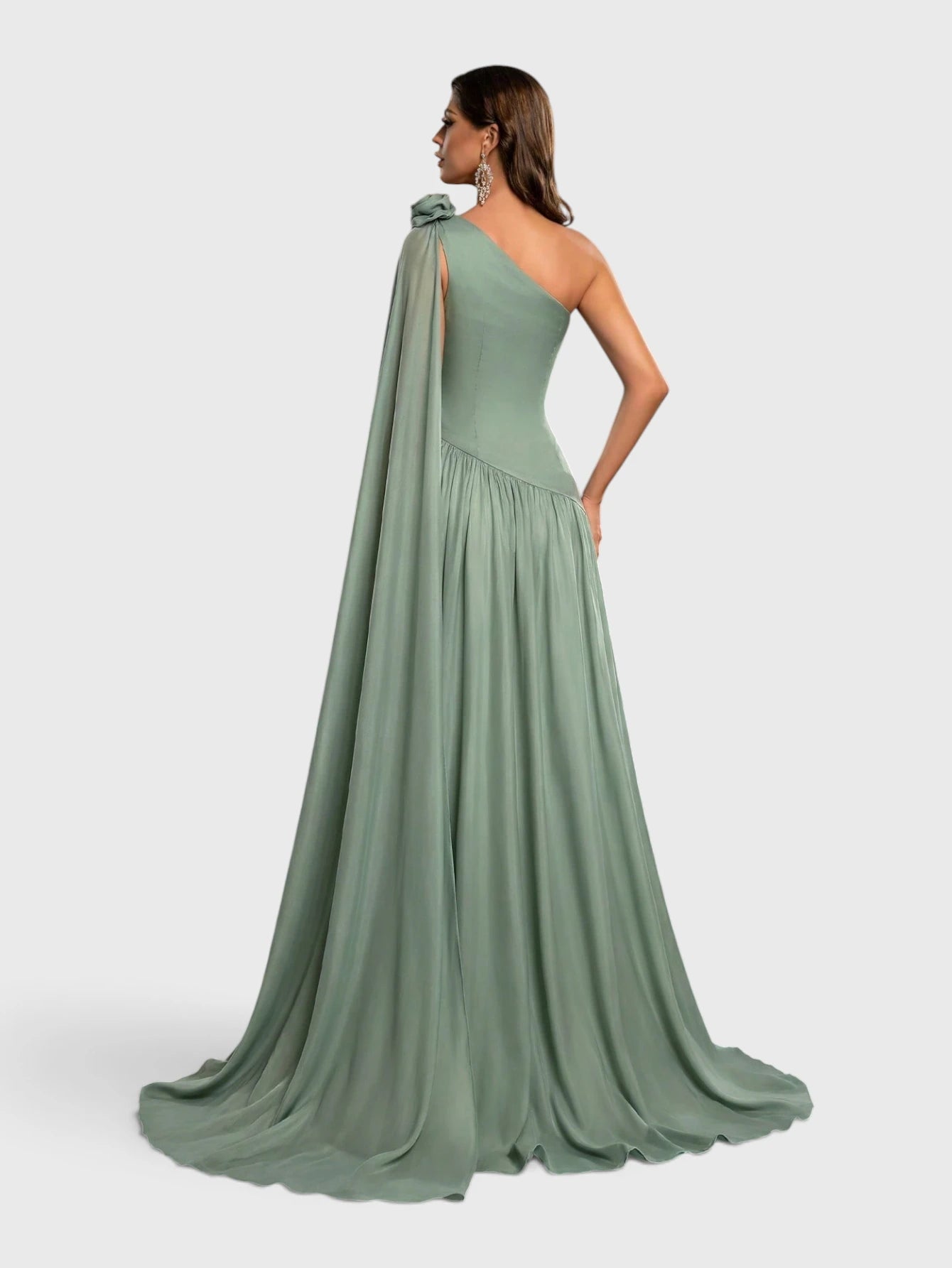 Vestido de Festa Verde Menta Vestido de Festa Longo Nula Manga com Capa Ellen