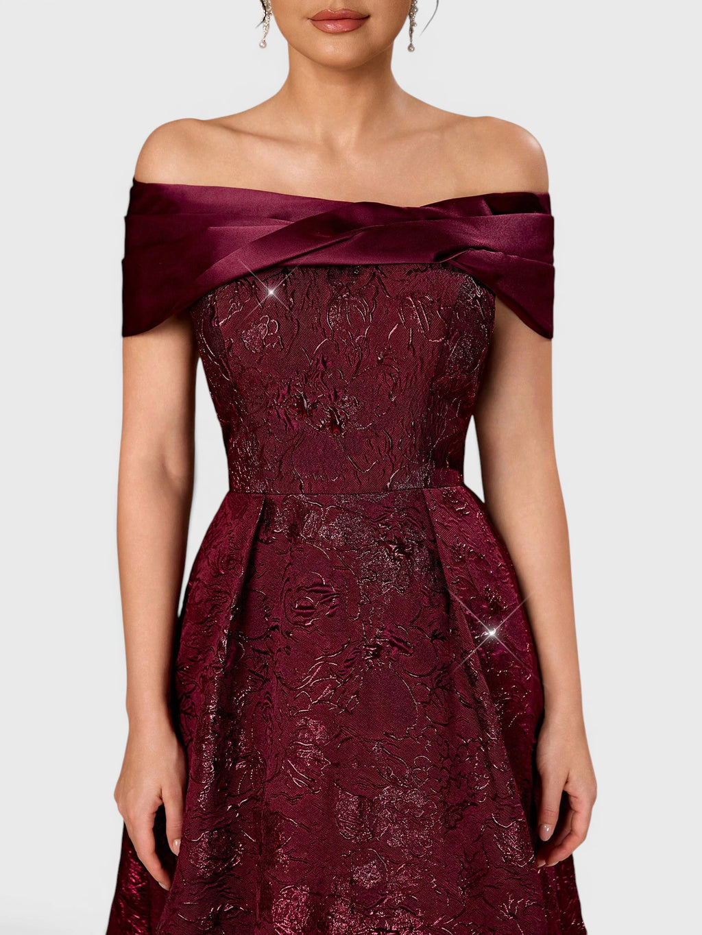 Vestido de Festa Marsala Vestido de Festa Longo Ombro a Ombro Bordado Veneza
