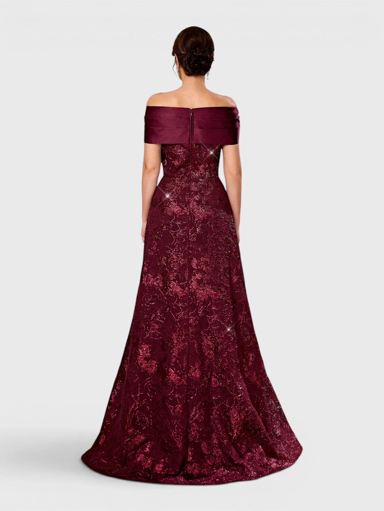 Vestido de Festa Marsala Vestido de Festa Longo Ombro a Ombro Bordado Veneza