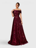 Vestido de Festa Marsala Vestido de Festa Longo Ombro a Ombro Bordado Veneza