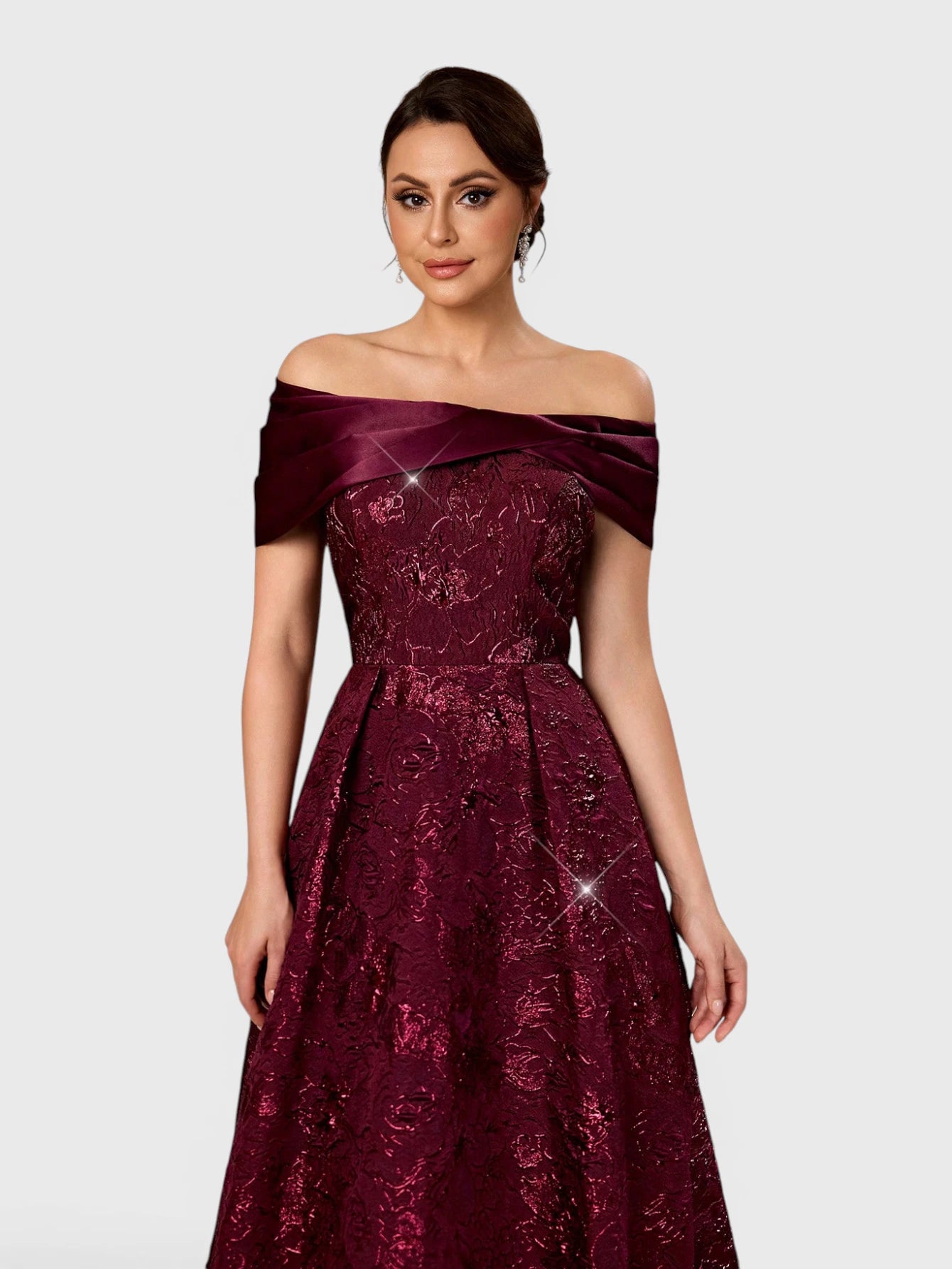 Vestido de Festa Marsala Vestido de Festa Longo Ombro a Ombro Bordado Veneza