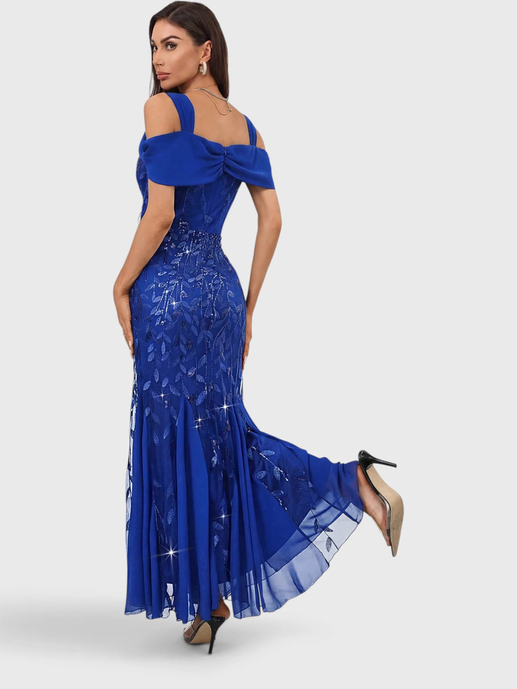 Vestido de Festa Longo Paetê Ombro a Ombro Alças