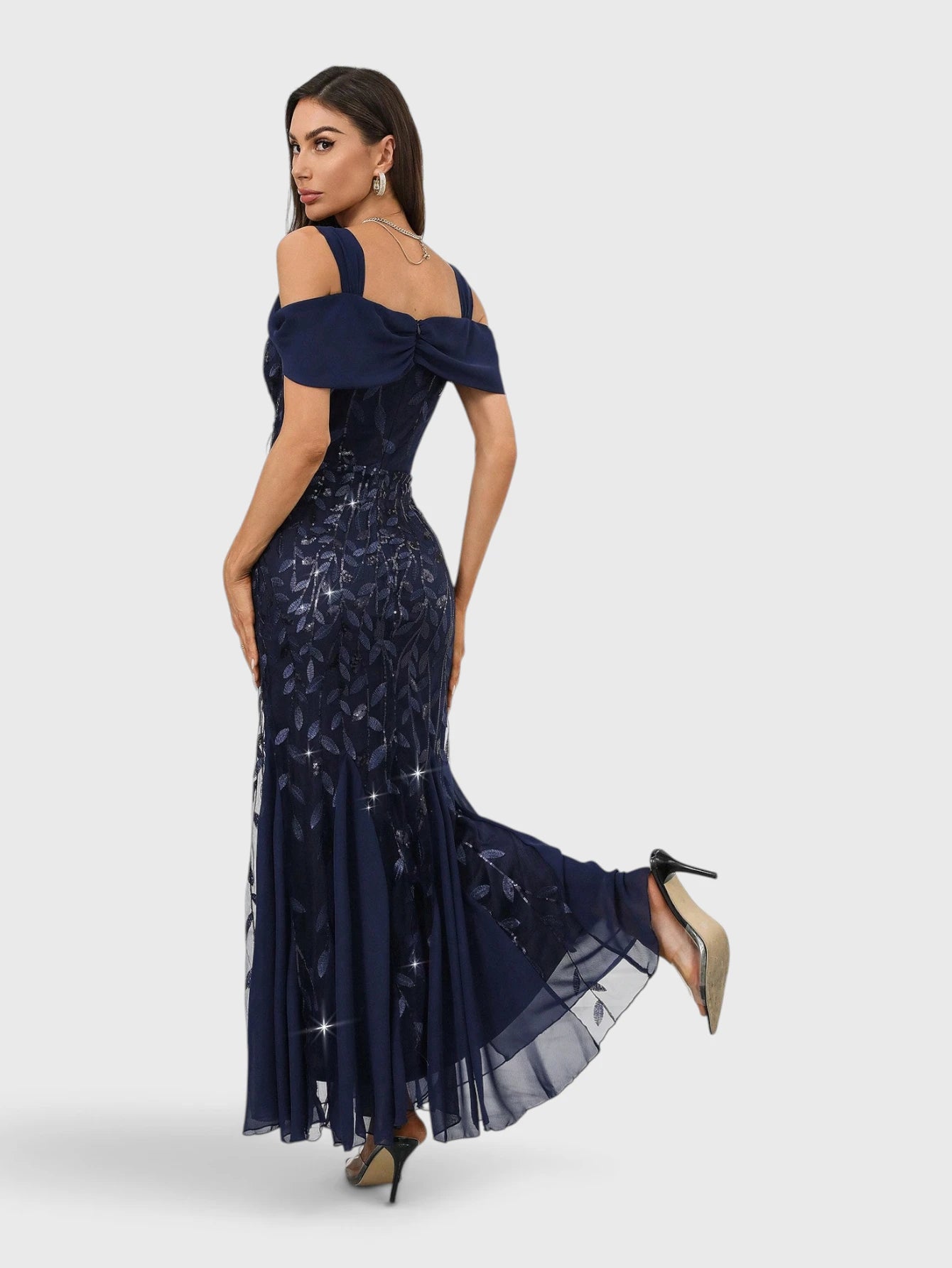 Vestido de Festa Longo Paetê Ombro a Ombro Alças
