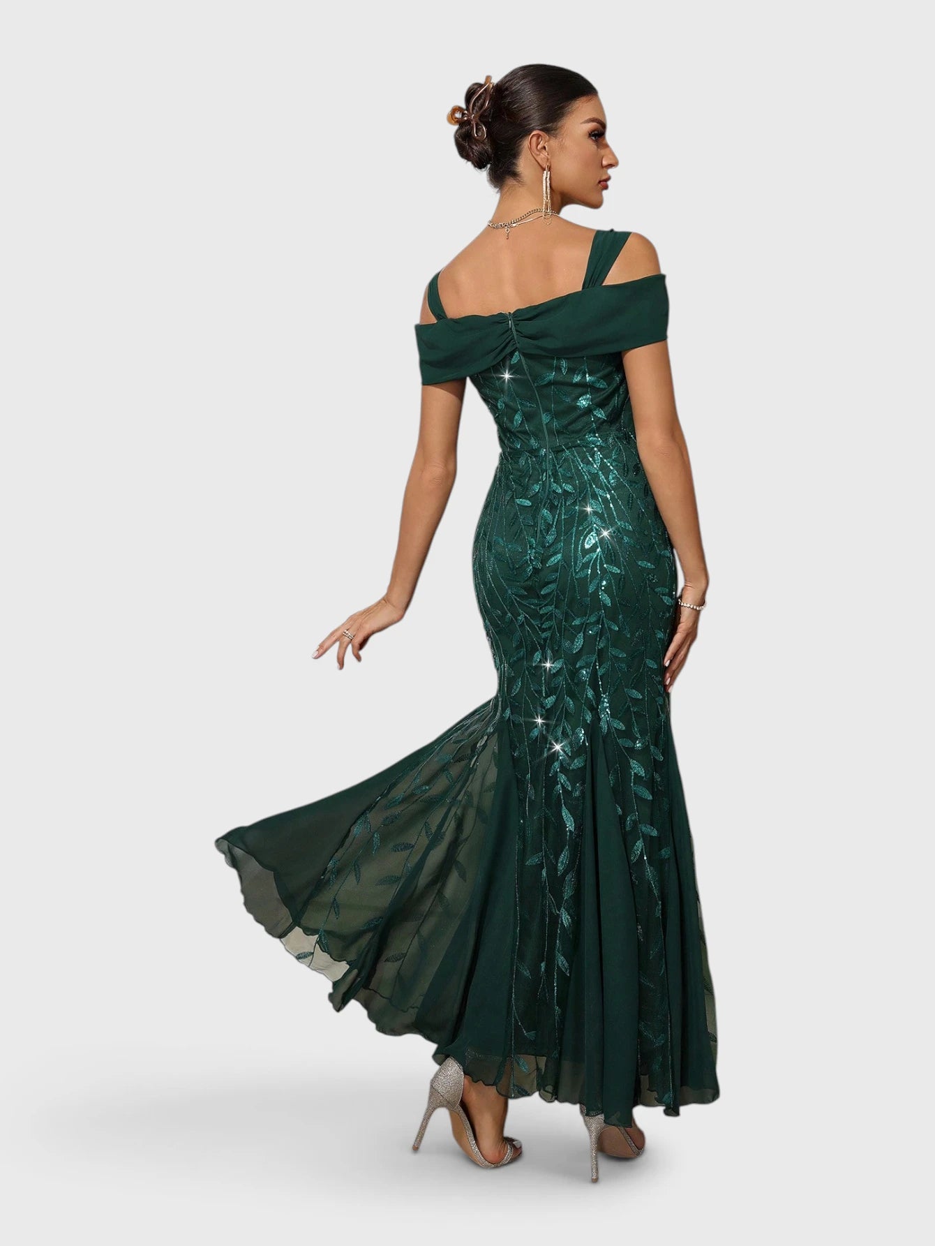 Vestido de Festa Longo Paetê Ombro a Ombro Alças
