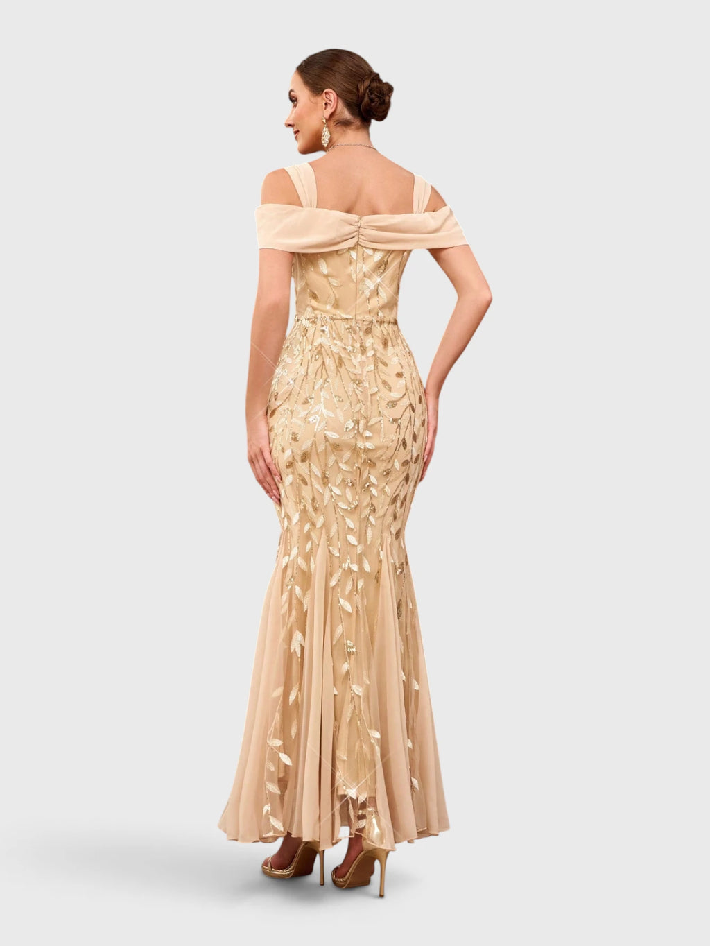 Vestido de Festa Longo Paetê Ombro a Ombro Alças
