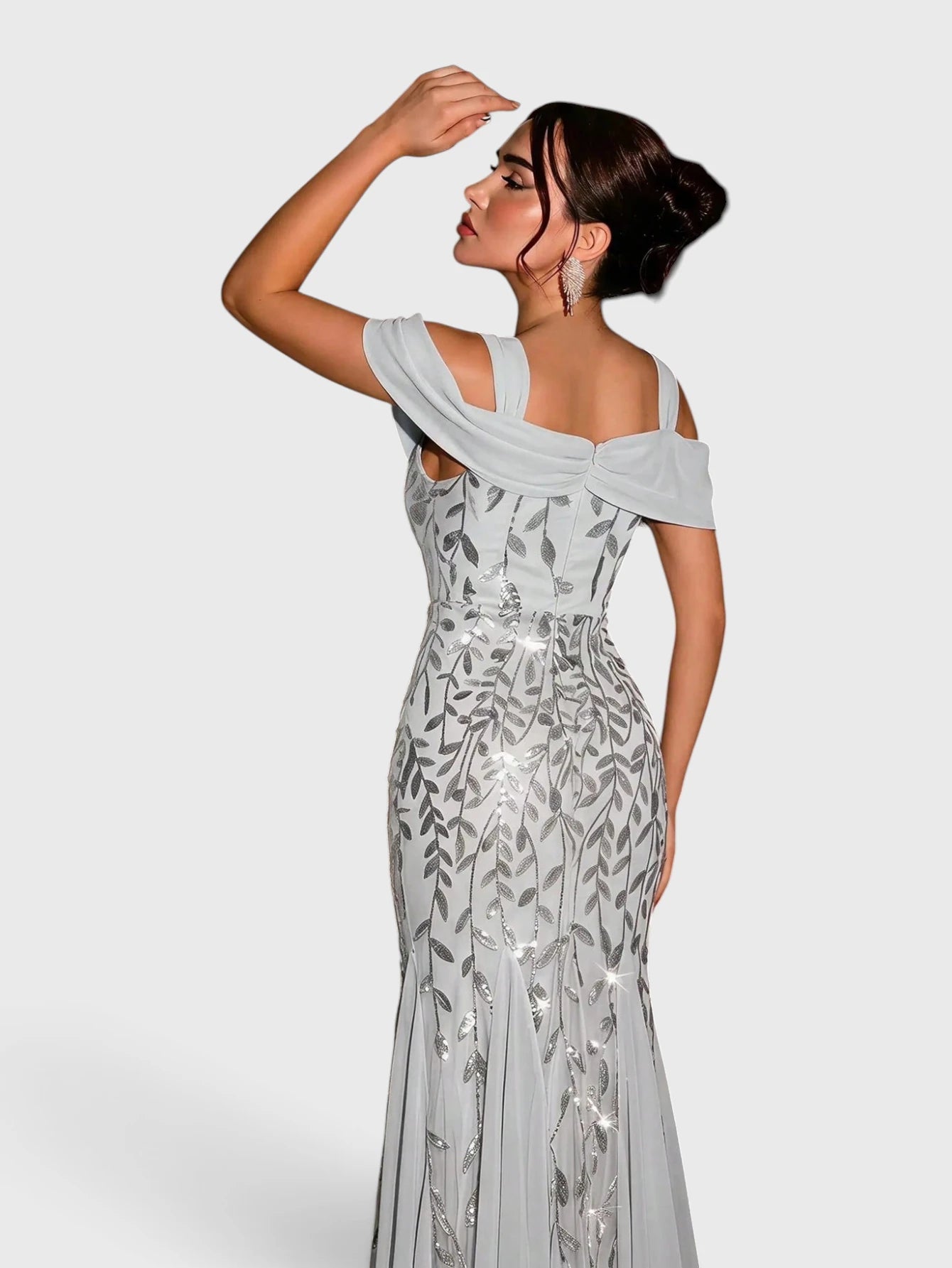 Vestido de Festa Longo Paetê Ombro a Ombro Alças