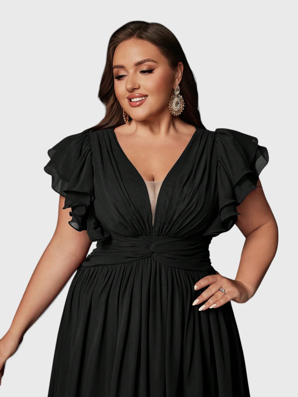 Vestido de Festa Longo Plus Size Decote V Bruna