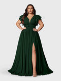 Vestido de Festa Verde Vestido de Festa Longo Plus Size Decote V Bruna
