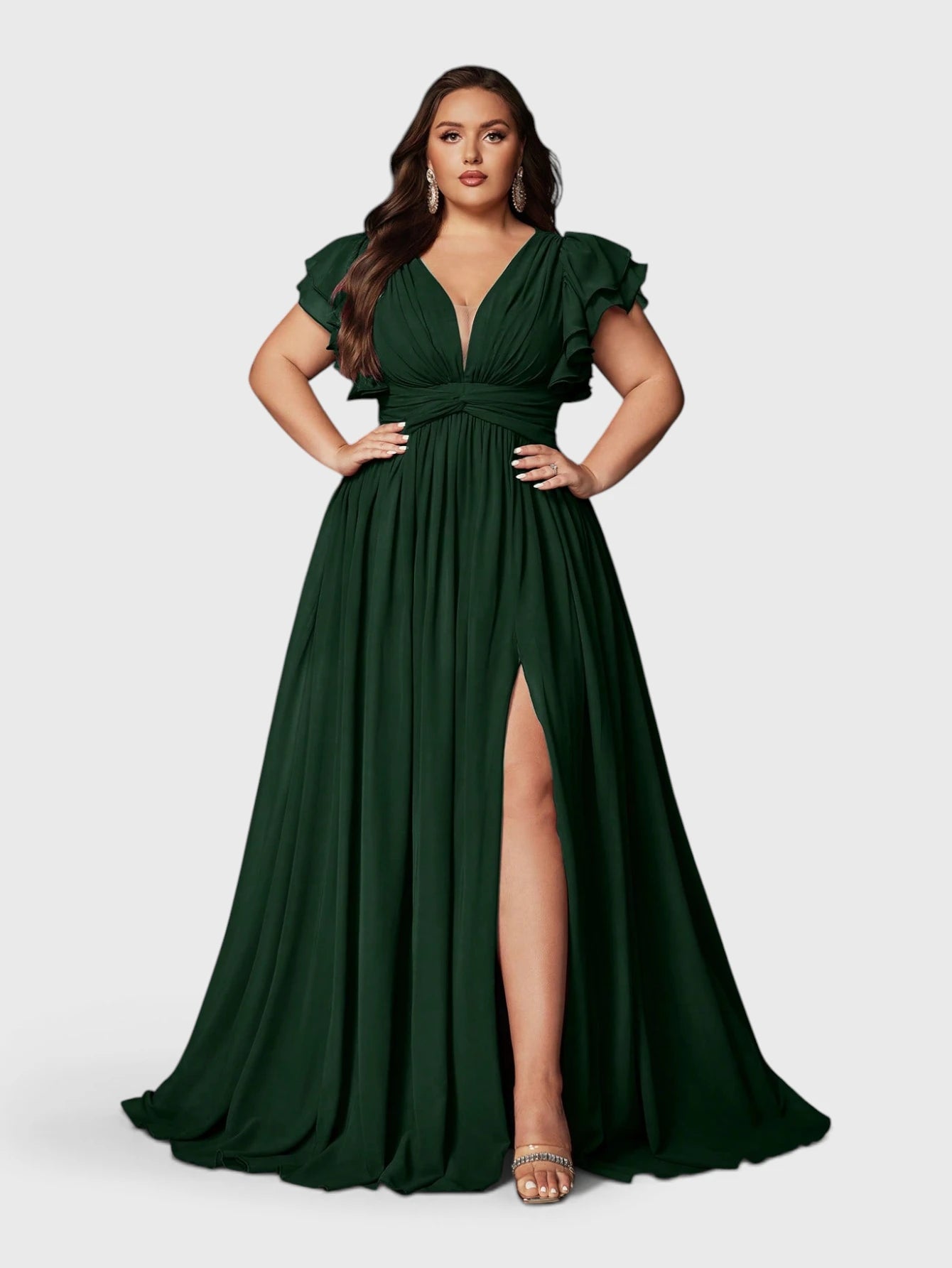 Vestido de Festa Verde Vestido de Festa Longo Plus Size Decote V Bruna