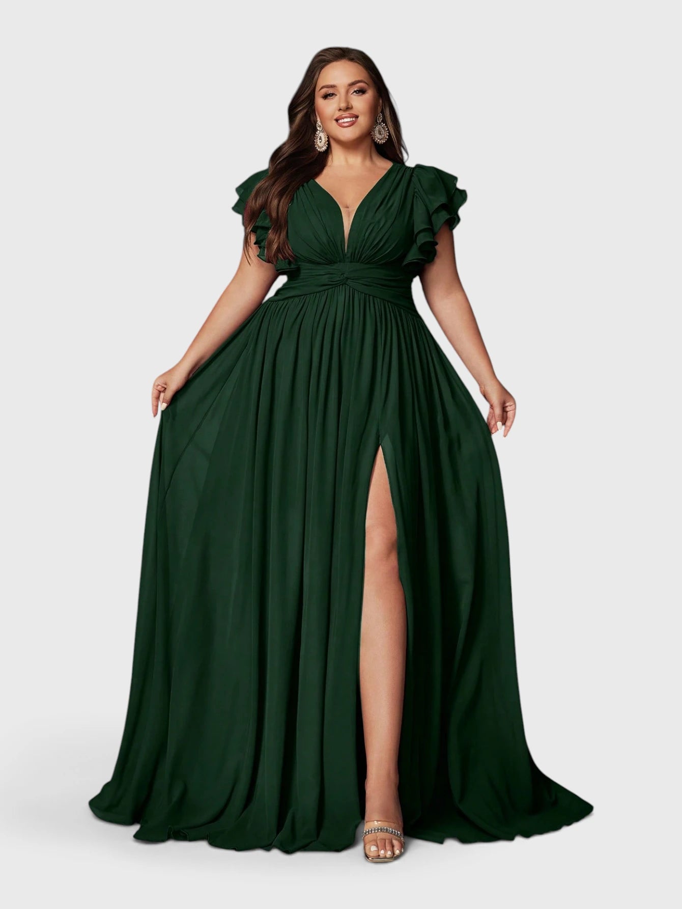 Vestido de Festa Longo Plus Size Decote V Bruna