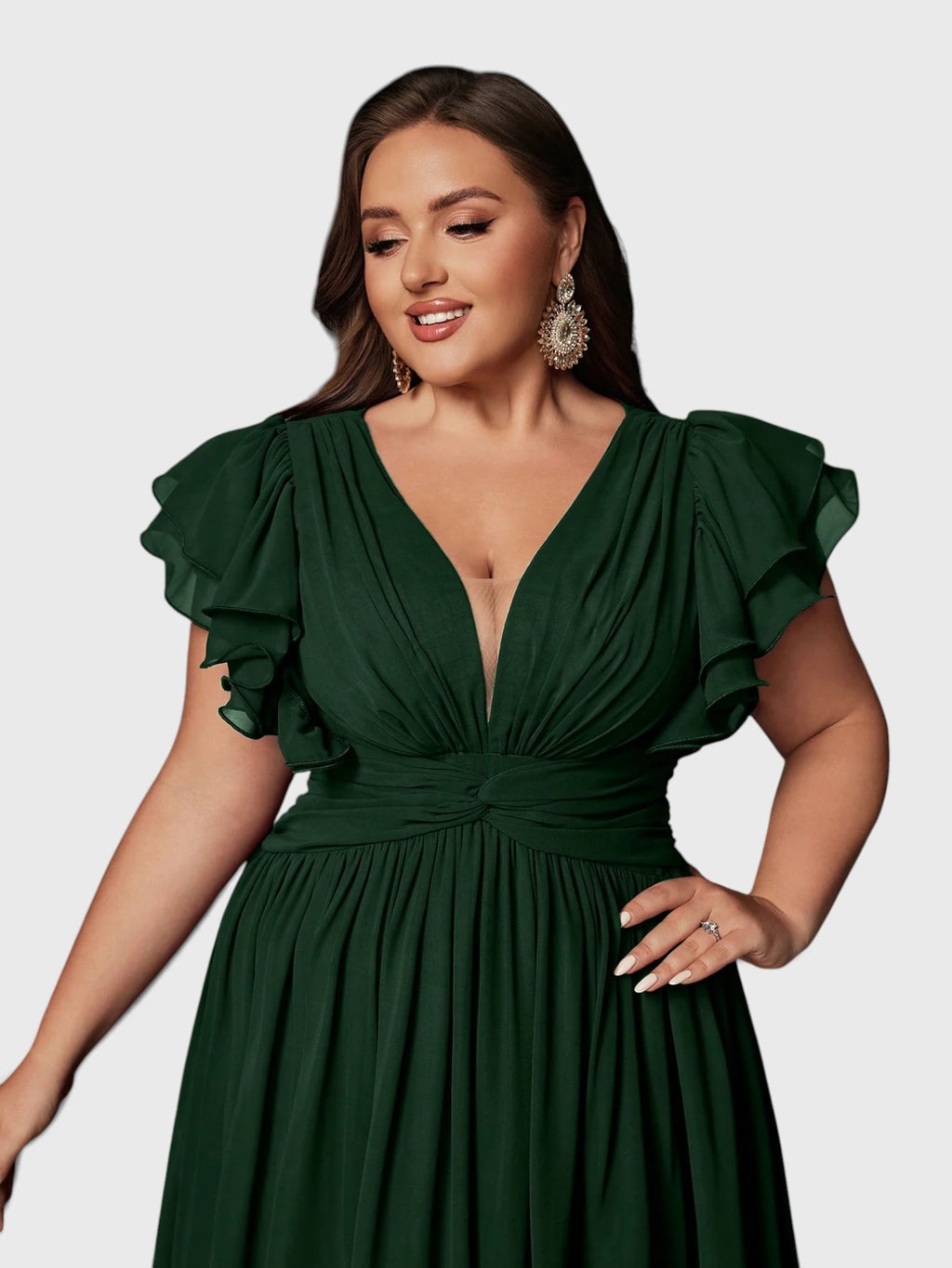 Vestido de Festa Longo Plus Size Decote V Bruna
