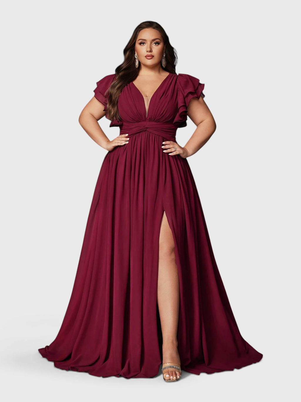 Vestido de Festa Longo Plus Size Decote V Bruna