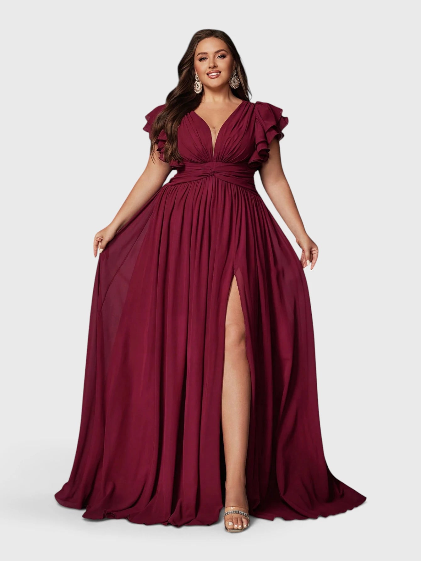 Vestido de Festa Longo Plus Size Decote V Bruna
