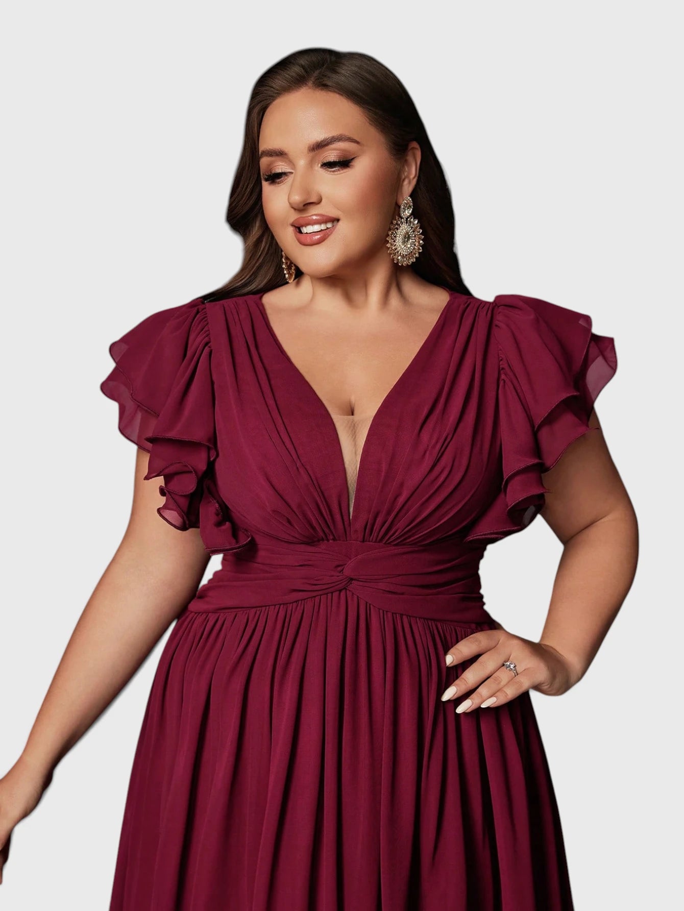 Vestido de Festa Longo Plus Size Decote V Bruna